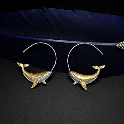 Whale Hoop Earrings – Gold-Tone & Silver-Tone Ocean Animal Earrings, Whimsical Nautical Jewelry, Sea Life Lover Gift