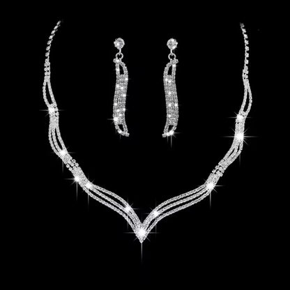 Stunning Silver Rhinestone Necklace and Earring Set