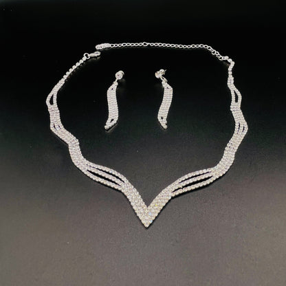 Stunning Silver Rhinestone Necklace and Earring Set