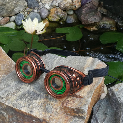 Glowing Steampunk Goggles Handmade | Copper Cyberpunk X-Ray Goggles | Halloween Costume, Cosplay | For Concerts, EDM, Raves, Dance Parties