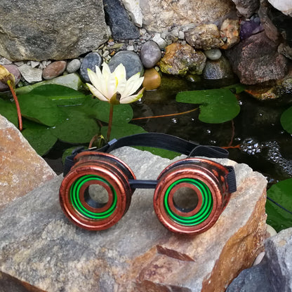 Glowing Steampunk Goggles Handmade | Copper Cyberpunk X-Ray Goggles | Halloween Costume, Cosplay | For Concerts, EDM, Raves, Dance Parties