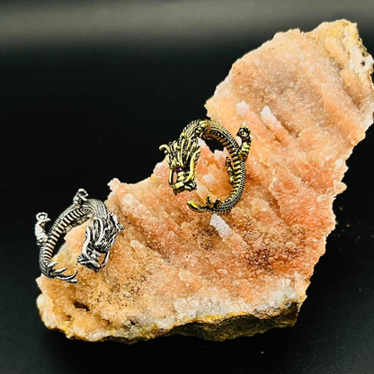 Handmade Adjustable Vintage Gold Fantasy Dragon Ring | Unique Mythical Jewelry