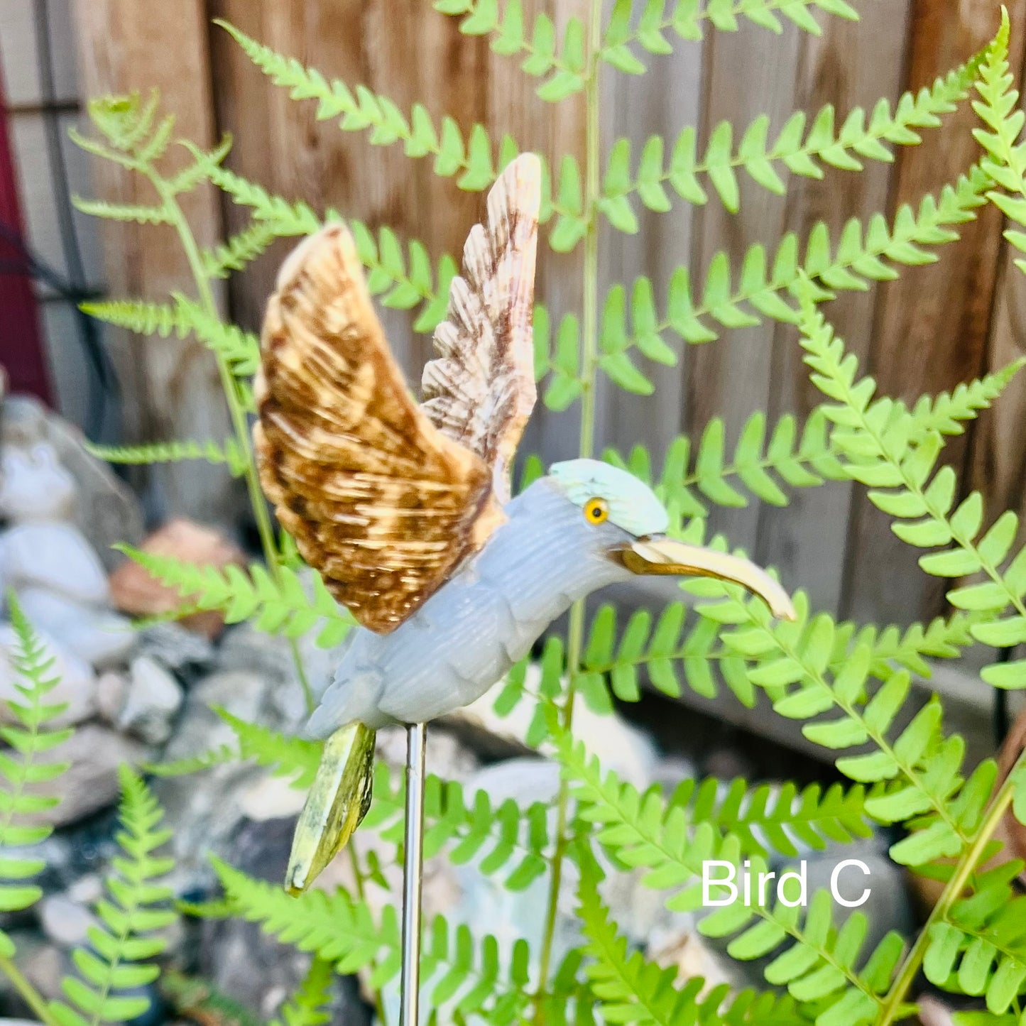 Hand-Carved Stone Hummingbird Staked Garden Decor | Precious Mineral Cute Bird Decor| Gift for Gardeners, Bird Watchers, For Mum