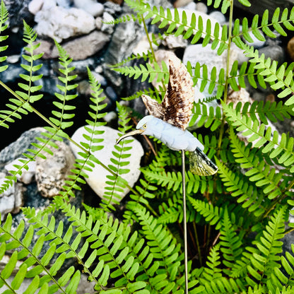 Natural Gem Stone Hummingbird Stick Garden Décor Art
