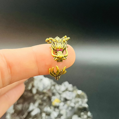 Handmade Adjustable Vintage Gold Fantasy Dragon Ring | Unique Mythical Jewelry