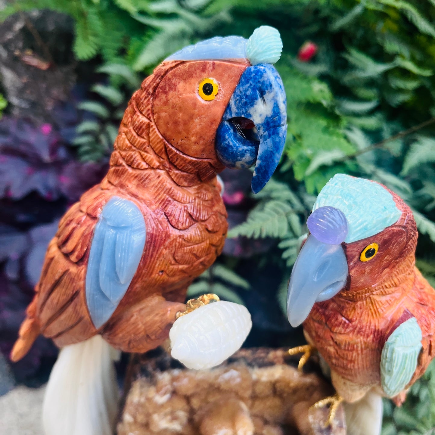 Handcrafted Gemstone Parrot Sculpture | Unique Stone Bird Figurine | Nature-Inspired Home Décor Gift for Bird Lovers & Parents