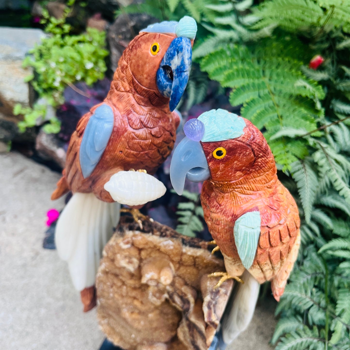Handcrafted Gemstone Parrot Sculpture | Unique Stone Bird Figurine | Nature-Inspired Home Décor Gift for Bird Lovers & Parents