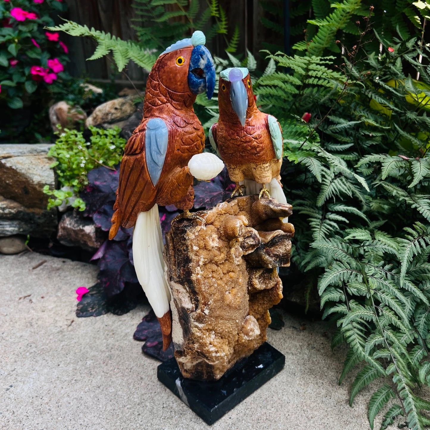 Handcrafted Gemstone Parrot Sculpture | Unique Stone Bird Figurine | Nature-Inspired Home Décor Gift for Bird Lovers & Parents