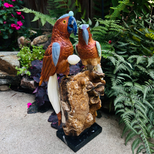 Handcrafted Gemstone Parrot Sculpture | Unique Stone Bird Figurine | Nature-Inspired Home Décor Gift for Bird Lovers & Parents