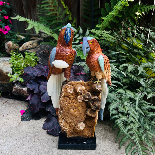 Handcrafted Gemstone Parrot Sculpture | Unique Stone Bird Figurine | Nature-Inspired Home Décor Gift for Bird Lovers & Parents