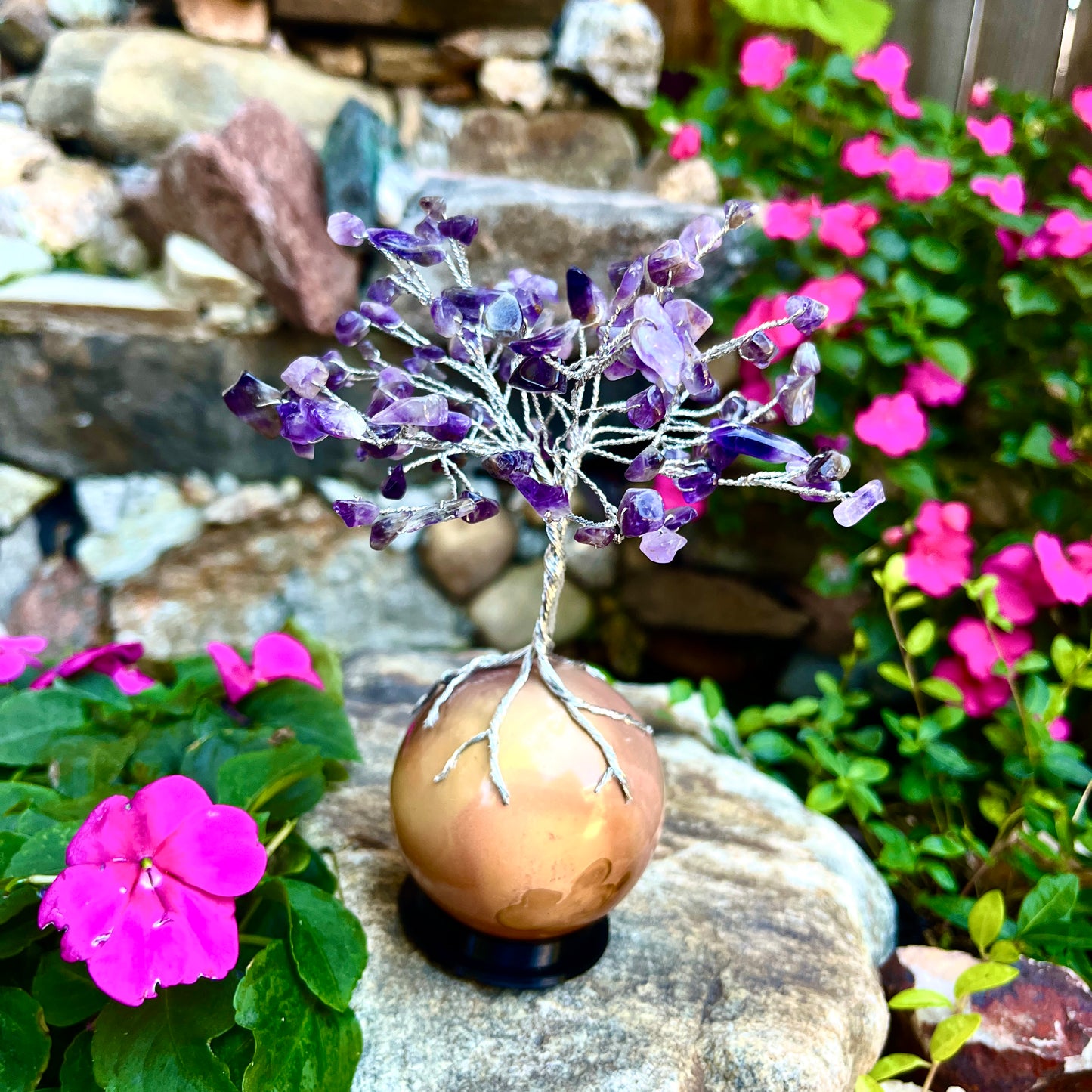 Handmade Amethyst Gem Tree on Polychrome Jasper Life Rock | Unique Gemstone Sculpture, Healing Crystal Home Décor
