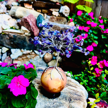 Handmade Amethyst Gem Tree on Polychrome Jasper Life Rock | Unique Gemstone Sculpture, Healing Crystal Home Décor