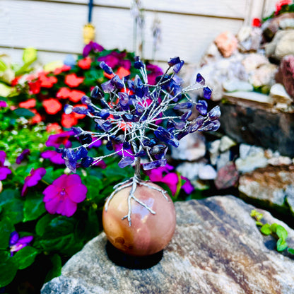 Handmade Amethyst Gem Tree on Polychrome Jasper Life Rock | Unique Gemstone Sculpture, Healing Crystal Home Décor