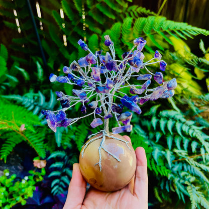 Handmade Amethyst Gem Tree on Polychrome Jasper Life Rock | Unique Gemstone Sculpture, Healing Crystal Home Décor