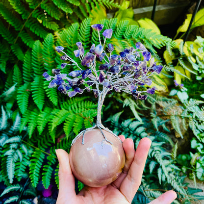 Handmade Amethyst Gem Tree on Polychrome Jasper Life Rock | Unique Gemstone Sculpture, Healing Crystal Home Décor