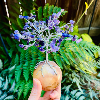 Handmade Amethyst Gem Tree on Polychrome Jasper Life Rock | Unique Gemstone Sculpture, Healing Crystal Home Décor