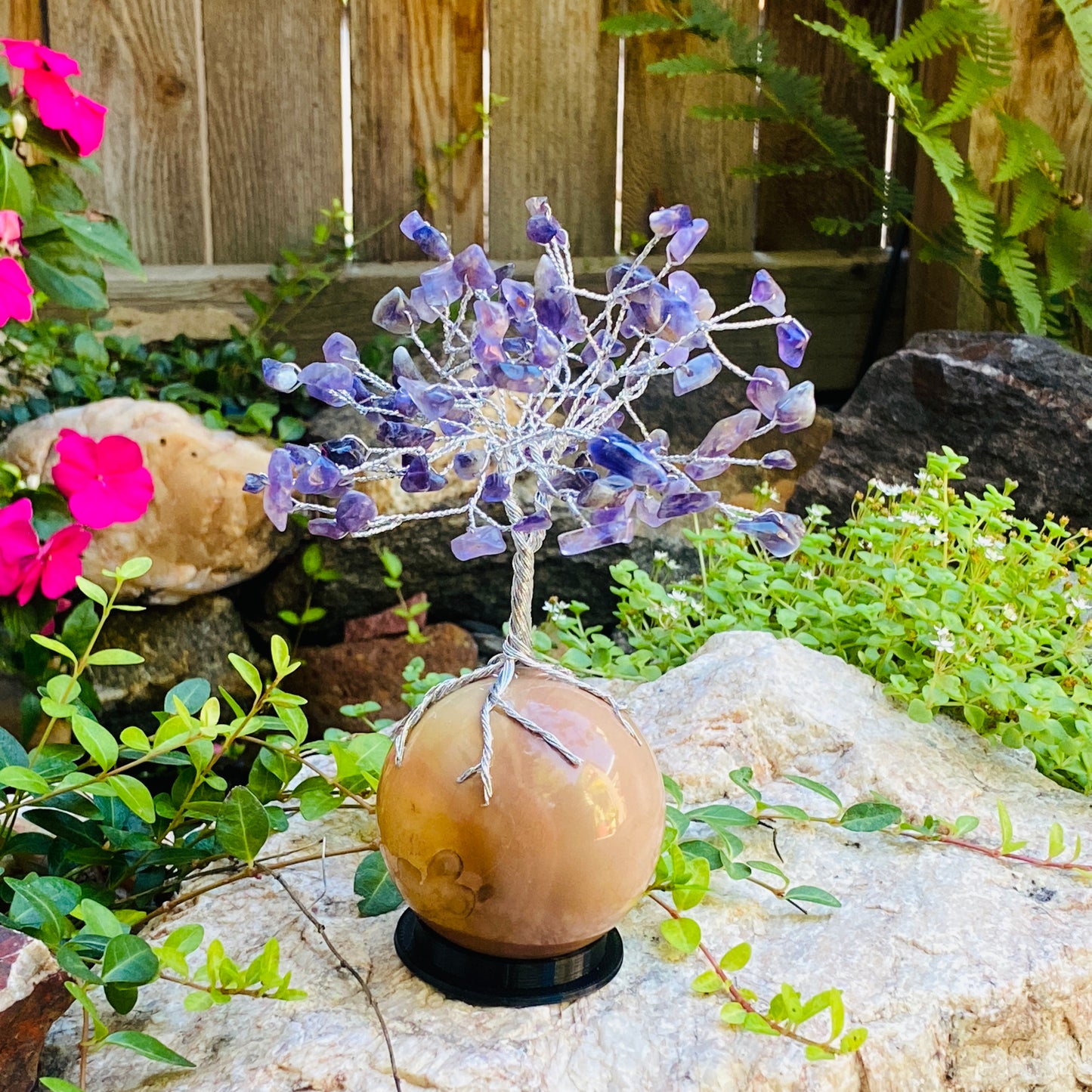 Handmade Amethyst Gem Tree on Polychrome Jasper Life Rock | Unique Gemstone Sculpture, Healing Crystal Home Décor