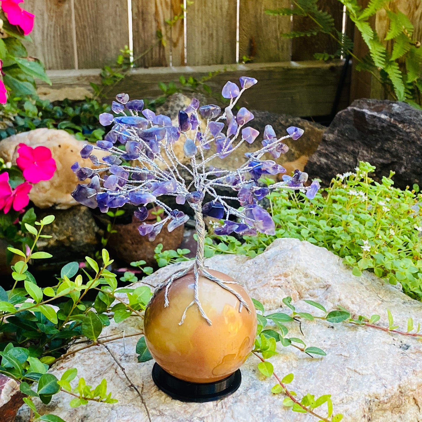 Handmade Amethyst Gem Tree on Polychrome Jasper Life Rock | Unique Gemstone Sculpture, Healing Crystal Home Décor