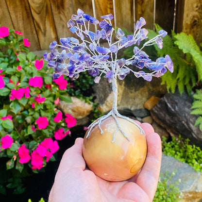 Handmade Amethyst Gem Tree on Polychrome Jasper Life Rock | Unique Gemstone Sculpture, Healing Crystal Home Décor