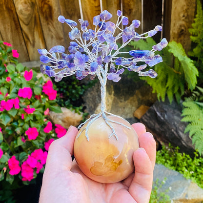 Handmade Amethyst Gem Tree on Polychrome Jasper Life Rock | Unique Gemstone Sculpture, Healing Crystal Home Décor