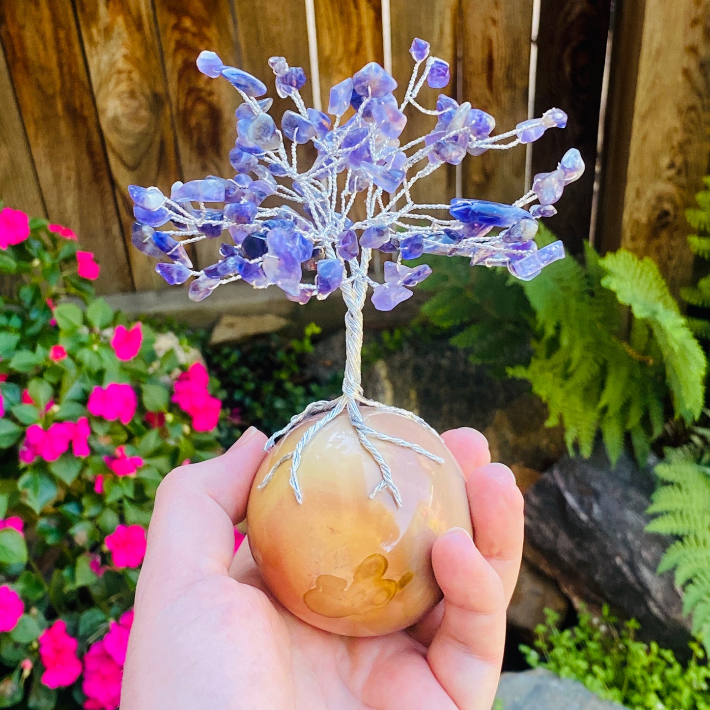 Handmade Amethyst Gem Tree on Polychrome Jasper Life Rock | Unique Gemstone Sculpture, Healing Crystal Home Décor