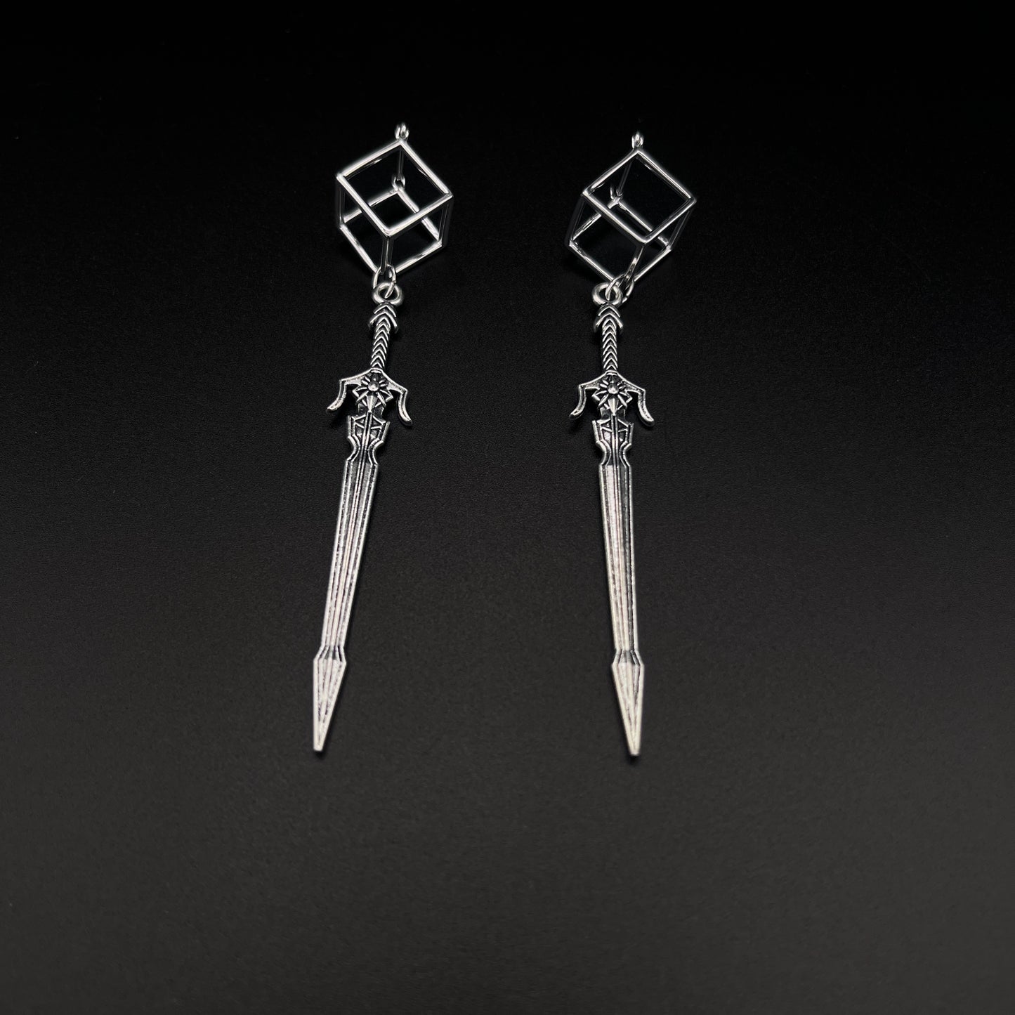 Silver Sword Dangle Earrings – Fencing-Inspired Boho Statement Jewelry