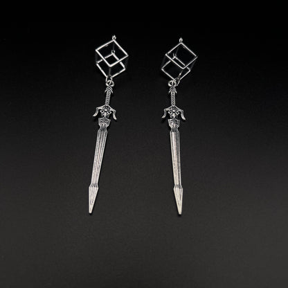 Silver Sword Dangle Earrings – Fencing-Inspired Boho Statement Jewelry