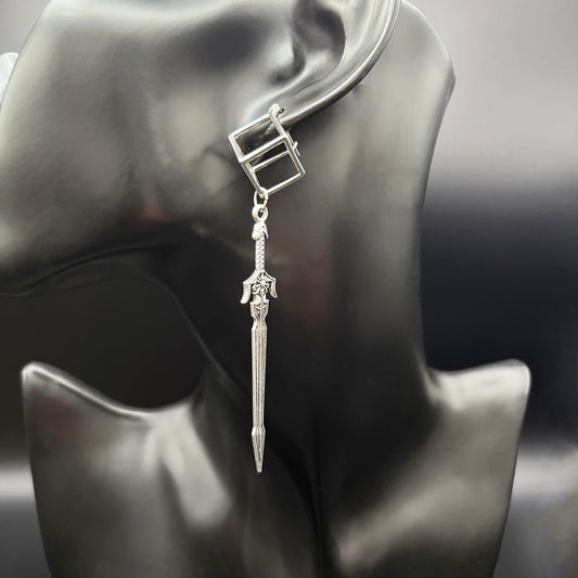 Silver Sword Dangle Earrings – Fencing-Inspired Boho Statement Jewelry