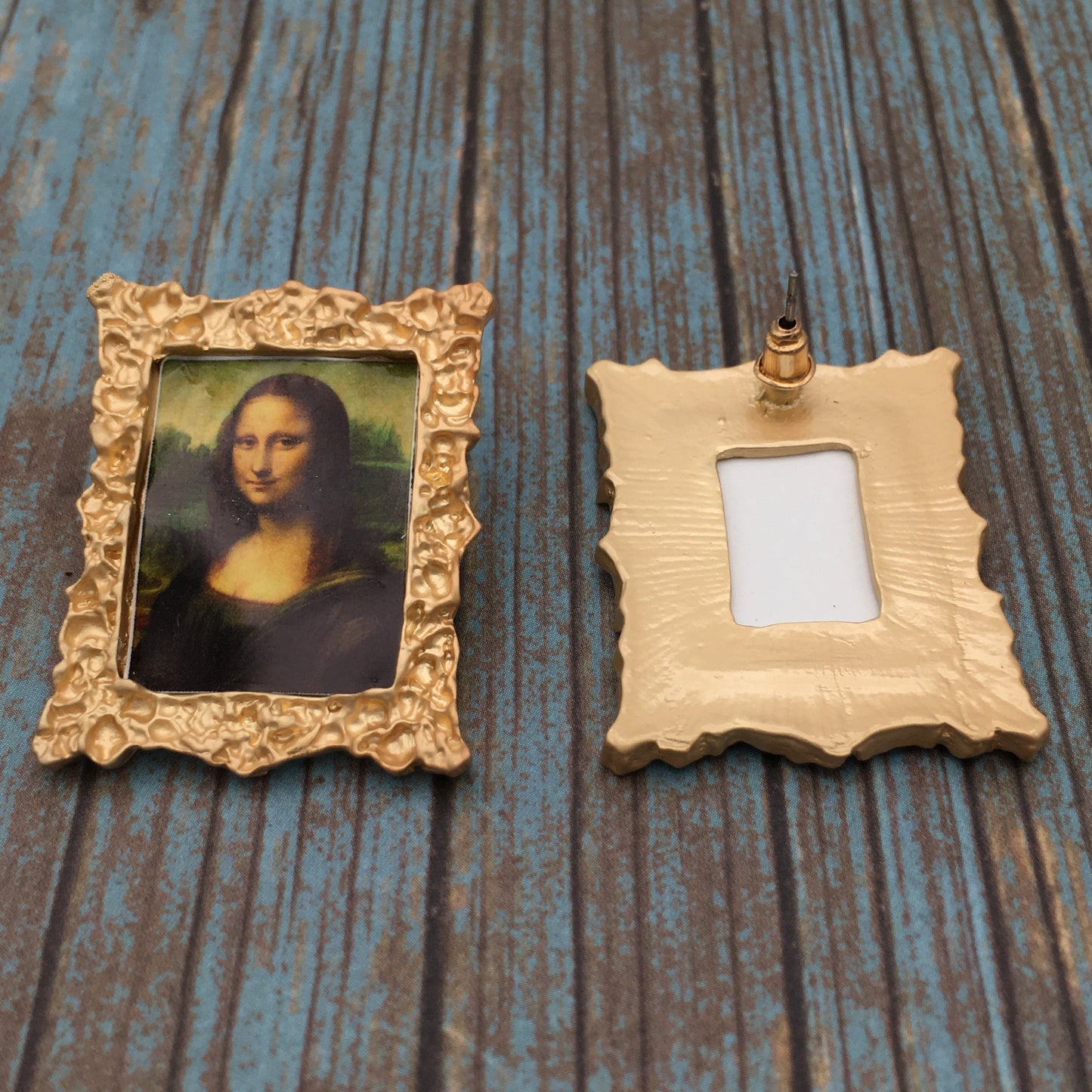 Golden-framed Mona Lisa Oil Painting Earrings - Da Vinci Portrait Jewelry, Renaissance Baroque Victorian Earrings, Gift for Art Lovers