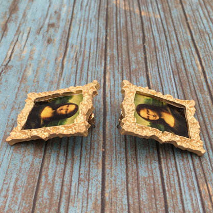 Golden-framed Mona Lisa Oil Painting Earrings, Renaissance Baroque Victorian Jewelry