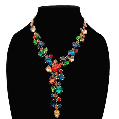 Victorian Art Nouveau Colorful Crystal Retro Necklace Pendant