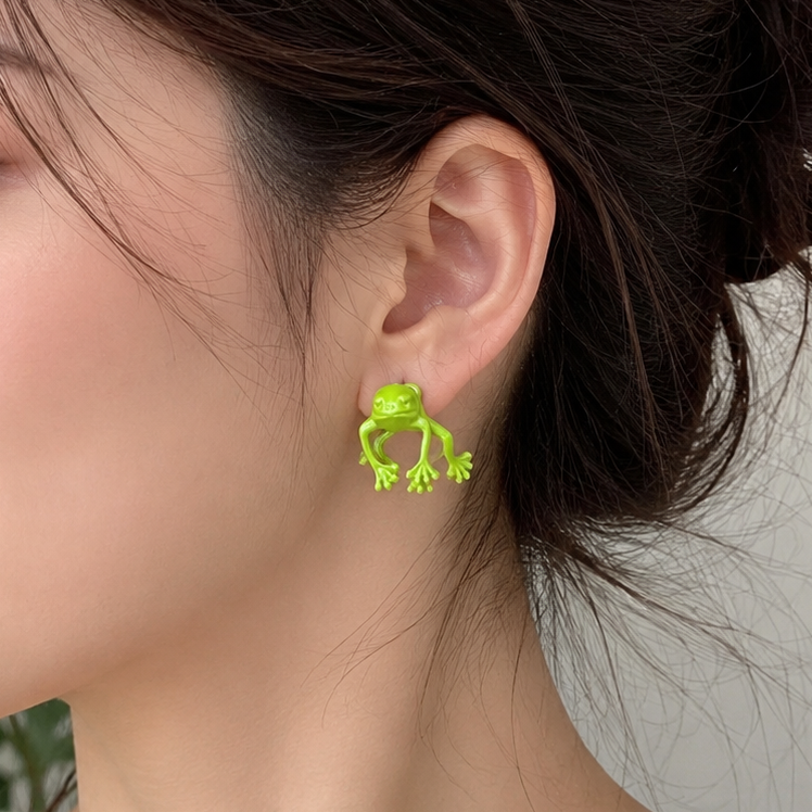 green frog stud earrings