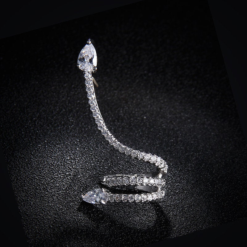 Silver Diamond Snake Ear Cuff | Punk Rock Vintage Serpent Clip Earring