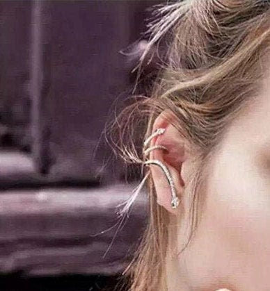 Silver Diamond Snake Ear Cuff | Punk Rock Vintage Serpent Clip Earring