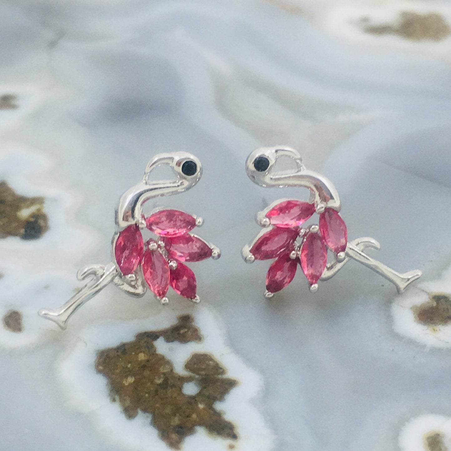 Minimalist Pink Flamingo Earrings: Sterling Silver Avian Jewelry | Natural Boho Style Accessories