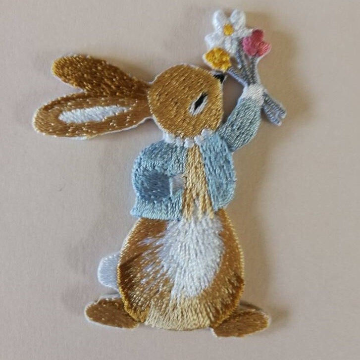 Handmade Cute Rabbit Bunny Embroidery Emblem - Clothing Craft, Backpack Patch, Easter Decor, Holiday Card Accent | Iron-On Badge