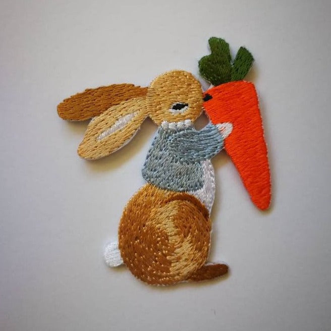 Handmade Cute Rabbit Bunny Embroidery Emblem - Clothing Craft, Backpack Patch, Easter Decor, Holiday Card Accent | Iron-On Badge