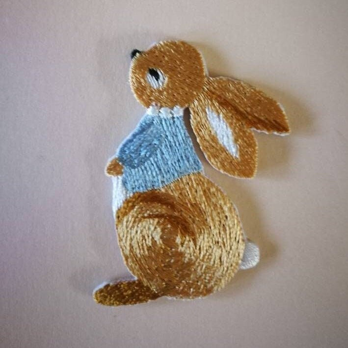 Handmade Cute Rabbit Bunny Embroidery Emblem - Clothing Craft, Backpack Patch, Easter Decor, Holiday Card Accent | Iron-On Badge