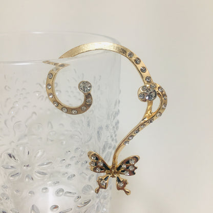 14K Gold-Toned Crystallized Butterfly Ear Cuff & Stud Earring Set | Nature-Inspired Boho Chic Statement Jewelry