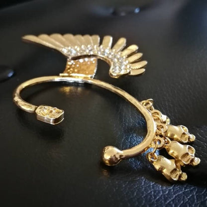 Golden Native American Skull Feather Ear Cuff