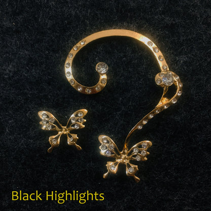 14K Gold-Toned Crystallized Butterfly Ear Cuff & Stud Earring Set | Nature-Inspired Boho Chic Statement Jewelry
