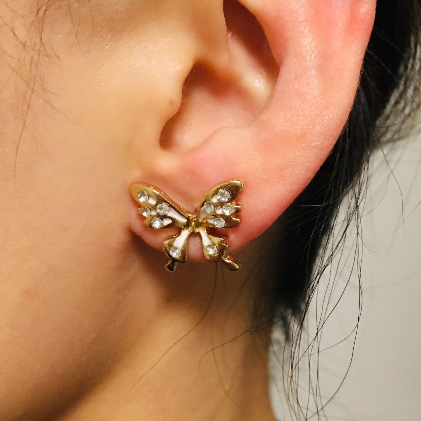 Matching Gold-toned Crystallized Hippie Butterfly Ear Cuff and Stud Earring | Nature-inspired Boho Butterfly Statement Jewelry