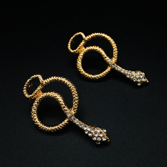 Victorian Style Gothic Gold-Toned Snake Drop Earrings - Serpentine Statement Jewelry with Crystal Diamonds | Gift for Your Best Friend