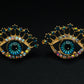 Sapphire Evil Eye Stud Earrings: Chic Boho Minimalist Jewelry for Bridal & Party Looks