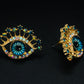 Sapphire Evil Eye Stud Earrings: Chic Boho Minimalist Jewelry for Bridal & Party Looks