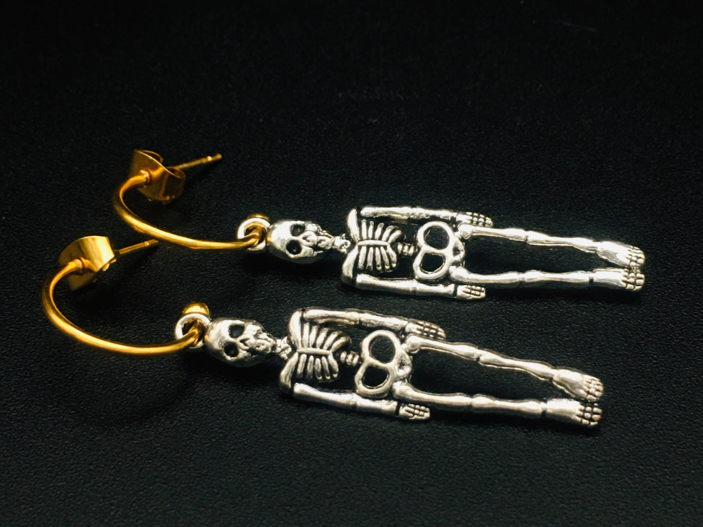 Skeleton Skull Hoop Earrings - Victorian Gothic Gold and Silver Skull Hoops | Halloween & Day of the Dead Statement Jewelry