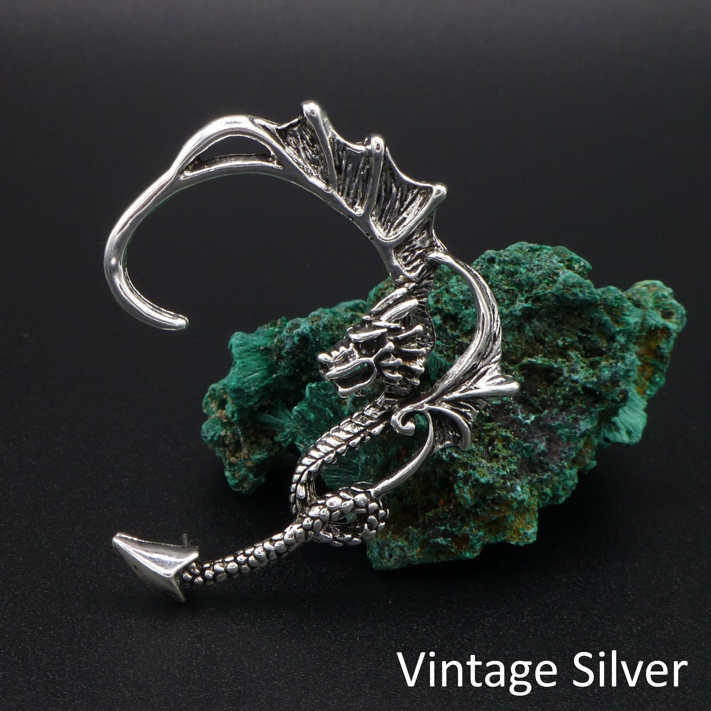 Gothic Silver Chinese Dragon Ear Cuff - Vintage Fantasy Dragon Dangle Earring for Left Ear | Hippie, Boho Jewelry