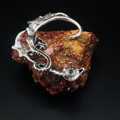 Gothic Silver Chinese Dragon Ear Cuff | Vintage Fantasy Dragon Dangle Earring for Left Ear | Boho Hippie Jewelry