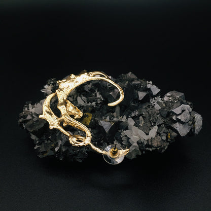 Gothic Gold Fantasy Dragon Ear Cuff | Left Ear Wrap Jewelry