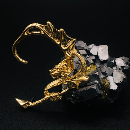 Gothic Gold Fantasy Dragon Ear Cuff | Left Ear Wrap Jewelry